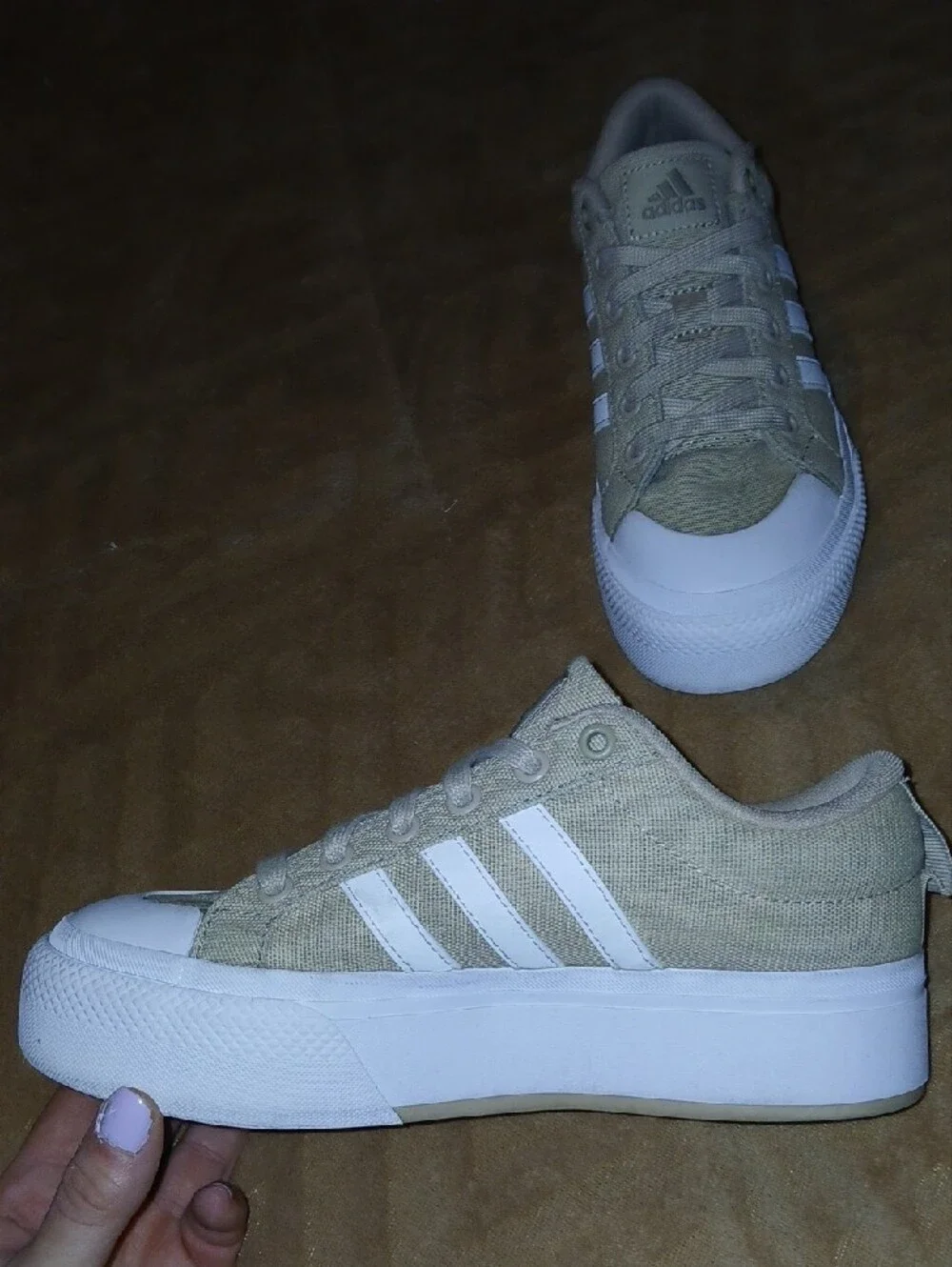 Womens Adidas Bravada 2.0 Low-Top Canvas Platform Sneakers Beige Neutrals Sz: 6